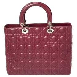 Pre Owned Dior Burgundy Cannage Leather Large Lady Dior Tote