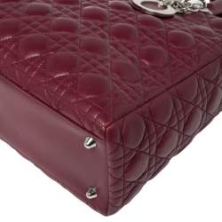 Pre Owned Dior Burgundy Cannage Leather Large Lady Dior Tote