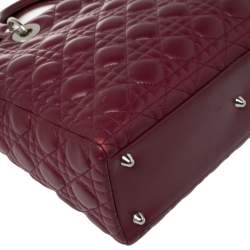 Pre Owned Dior Burgundy Cannage Leather Large Lady Dior Tote