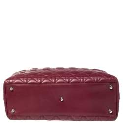 Pre Owned Dior Burgundy Cannage Leather Large Lady Dior Tote