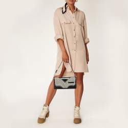 Pre Owned Dior Black/Grey Diorissimo Canvas and Leather Braided Strap Flap Baguette