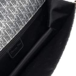 Pre Owned Dior Black/Grey Diorissimo Canvas and Leather Braided Strap Flap Baguette