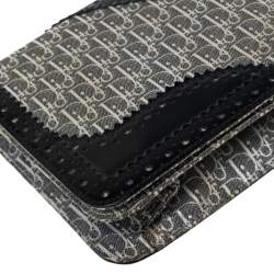 Pre Owned Dior Black/Grey Diorissimo Canvas and Leather Braided Strap Flap Baguette