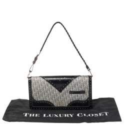 Pre Owned Dior Black/Grey Diorissimo Canvas and Leather Braided Strap Flap Baguette