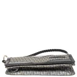 Pre Owned Dior Black/Grey Diorissimo Canvas and Leather Braided Strap Flap Baguette