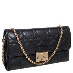 Pre Owned محفظة بسلسلة ديور نيولوك جلد كاناج سوداء  