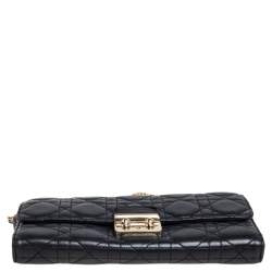 Pre Owned محفظة بسلسلة ديور نيولوك جلد كاناج سوداء  