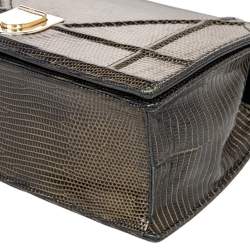 Pre Owned حقيبة كتف ديور ديوراما جلد سحلية أخضر/أسود صغيرة