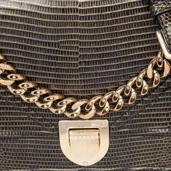 Pre Owned حقيبة كتف ديور ديوراما جلد سحلية أخضر/أسود صغيرة