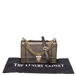 Pre Owned حقيبة كتف ديور ديوراما جلد سحلية أخضر/أسود صغيرة