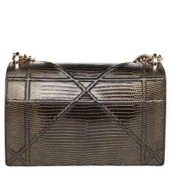 Pre Owned حقيبة كتف ديور ديوراما جلد سحلية أخضر/أسود صغيرة