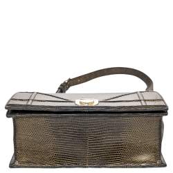 Pre Owned حقيبة كتف ديور ديوراما جلد سحلية أخضر/أسود صغيرة