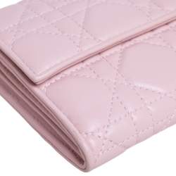Pre Owned Dior Pink Cannage Leather Lady Dior Wallet on Chain