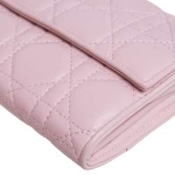 Pre Owned Dior Pink Cannage Leather Lady Dior Wallet on Chain