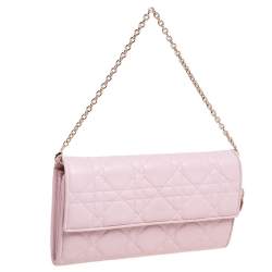 Pre Owned Dior Pink Cannage Leather Lady Dior Wallet on Chain