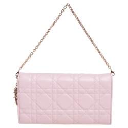 Pre Owned Dior Pink Cannage Leather Lady Dior Wallet on Chain
