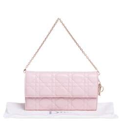 Pre Owned Dior Pink Cannage Leather Lady Dior Wallet on Chain