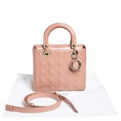 مملوكة مسبقًا حقيبة يد توتس ديور ليدي ديور متوسطة جلد كاناج لامع وردية