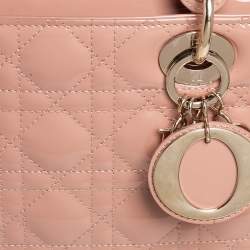 مملوكة مسبقًا حقيبة يد توتس ديور ليدي ديور متوسطة جلد كاناج لامع وردية