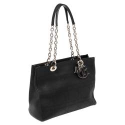 مملوكة مسبقًا حقيبة يد توتس ديور شوبر ليدي ديور جلد كاناج أسود بسلسلة 