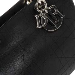 مملوكة مسبقًا حقيبة يد توتس ديور شوبر ليدي ديور جلد كاناج أسود بسلسلة 