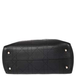 مملوكة مسبقًا حقيبة يد توتس ديور شوبر ليدي ديور جلد كاناج أسود بسلسلة 