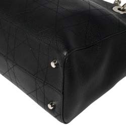 مملوكة مسبقًا حقيبة يد توتس ديور شوبر ليدي ديور جلد كاناج أسود بسلسلة 