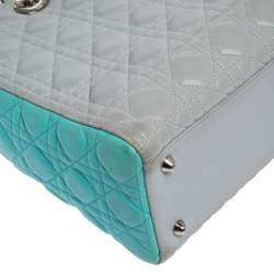Pre Owned Dior Grey/Turquoise Cannage Leather Large Lady Dior Tote