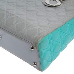 Pre Owned Dior Grey/Turquoise Cannage Leather Large Lady Dior Tote