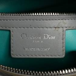 Pre Owned Dior Grey/Turquoise Cannage Leather Large Lady Dior Tote