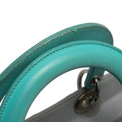 Pre Owned Dior Grey/Turquoise Cannage Leather Large Lady Dior Tote
