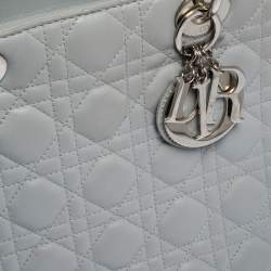 Pre Owned Dior Grey/Turquoise Cannage Leather Large Lady Dior Tote
