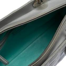 Pre Owned Dior Grey/Turquoise Cannage Leather Large Lady Dior Tote