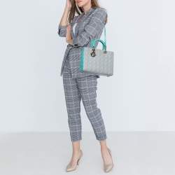 Pre Owned Dior Grey/Turquoise Cannage Leather Large Lady Dior Tote