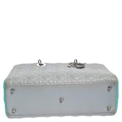 Pre Owned Dior Grey/Turquoise Cannage Leather Large Lady Dior Tote