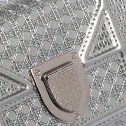 Pre Owned Dior Metallic Silver Micro Cannage Leather Diorama Trifold Wallet