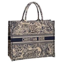 Pre Owned حقيبة يد ديور توال دو جوي بوك كانفاس مطرزة زرقاء/ بيج