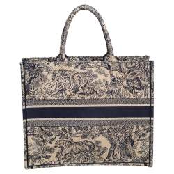 Pre Owned حقيبة يد ديور توال دو جوي بوك كانفاس مطرزة زرقاء/ بيج