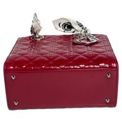 Pre Owned حقيبة يد توتس ديور ليدي ديور جلد لامع كاناج أحمر متوسطة