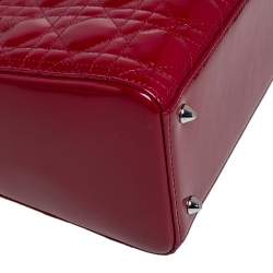 Pre Owned حقيبة يد توتس ديور ليدي ديور جلد لامع كاناج أحمر متوسطة