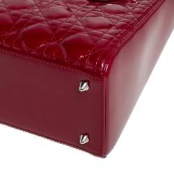 Pre Owned حقيبة يد توتس ديور ليدي ديور جلد لامع كاناج أحمر متوسطة