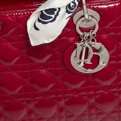 Pre Owned حقيبة يد توتس ديور ليدي ديور جلد لامع كاناج أحمر متوسطة