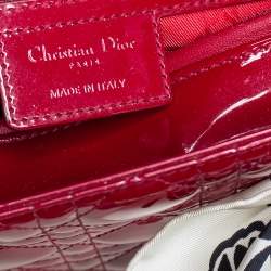 Pre Owned حقيبة يد توتس ديور ليدي ديور جلد لامع كاناج أحمر متوسطة