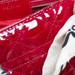 Pre Owned حقيبة يد توتس ديور ليدي ديور جلد لامع كاناج أحمر متوسطة