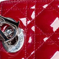 Pre Owned حقيبة يد توتس ديور ليدي ديور جلد لامع كاناج أحمر متوسطة