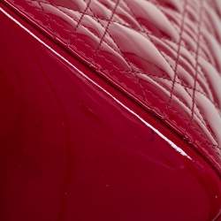 Pre Owned حقيبة يد توتس ديور ليدي ديور جلد لامع كاناج أحمر متوسطة