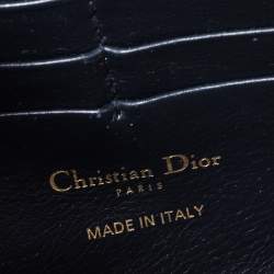 Pre Owned Dior Navy Blue/Beige Oblique Canvas Saddle Chain Pouch