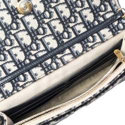 Pre Owned Dior Navy Blue/Beige Oblique Canvas Saddle Chain Pouch