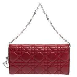 مملوكة مسبقًا محفظة بسلسلة ديور ليدي ديور جلد كاناج حمراء