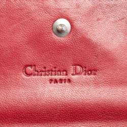 مملوكة مسبقًا محفظة بسلسلة ديور ليدي ديور جلد كاناج حمراء